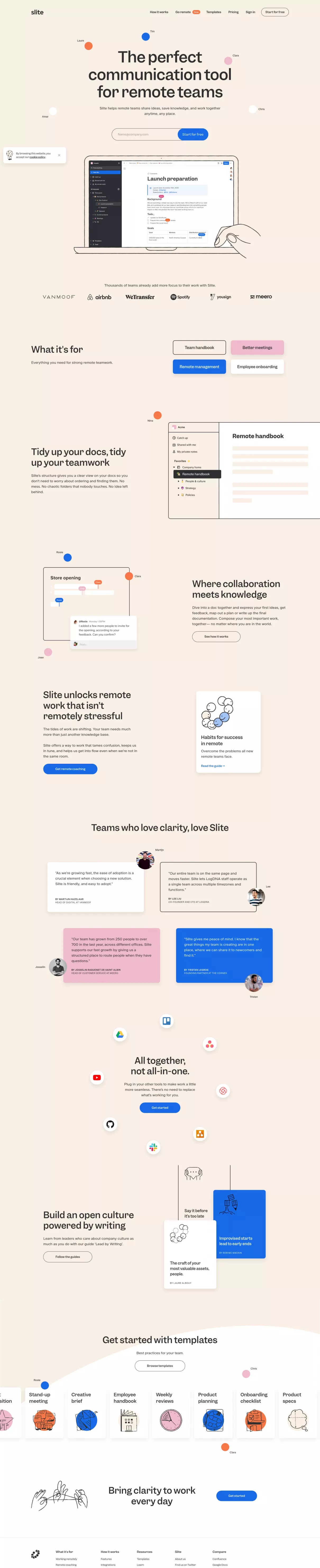 Example of beautiful web design by slite