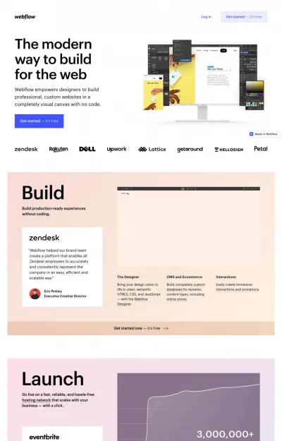 screenshot of webflow.com website as nice and clean website design example