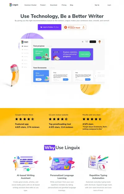 Screenshot of Linguix website as example of nice website design