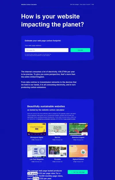Screenshot of website websitecarbon.com, as website design example.
